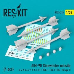 Reskit RS32-0233 - 1/32 AIM-9D Sidewinder missile (4 pcs) for aircraft model