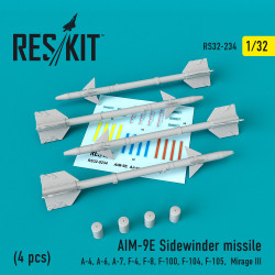 Reskit RS32-0234 - 1/32 AIM-9E Sidewinder missile (4 pcs) for aircraft model