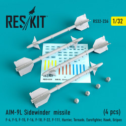 Reskit RS32-0236 - 1/32 AIM-9L Sidewinder  missile (4 pcs)  for aircraft model 