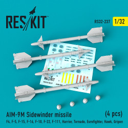 Reskit RS32-0237 - 1/32 AIM-9M Sidewinder  missile (4 pcs) for aircraft model