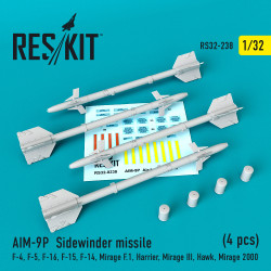 Reskit RS32-0238 - 1/32 AIM-9P Sidewinder missile (4 pcs) for aircraft model