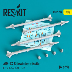 Reskit RS32-0239 1/32 AIM-9X Sidewinder  missile (4 pcs) F-15, F-16, F-18, F-35