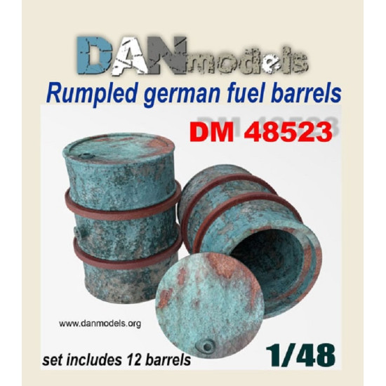 Dan Models 48523 - 1/48 Rumpled german fuel barrels. Set includes 12 barrels