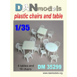Dan Models 35299 - 1/35 Plastic chairs and table. 4 tables and 16 chairs