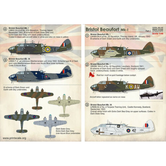 Print Scale 48-140 - 1/48 - Decal for airplane - Bristol Beaufort Part 1 World