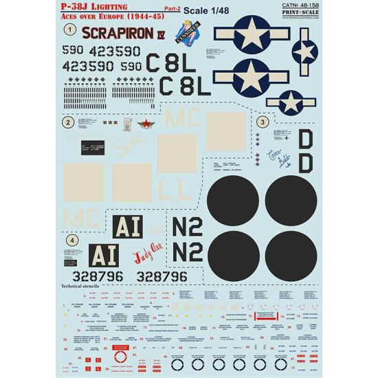 Print scale 48-158 - 1/48 - P-38J Lighting Aces over Europe (1944-45) Part 2