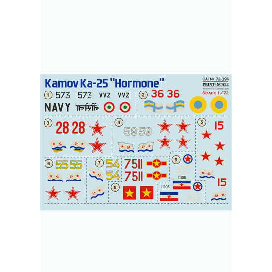 Print Scale 72-394 - 1/72 Kamov Ka-25 Hormone, wet, dry decal for aircraft