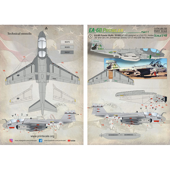 Print scale 48-193 - 1/48 EA-6B Prowler Part 1 decal for aircraft Print scale 48-193 - 1/48 EA-6B Prowler Part 1 decal for aircraft