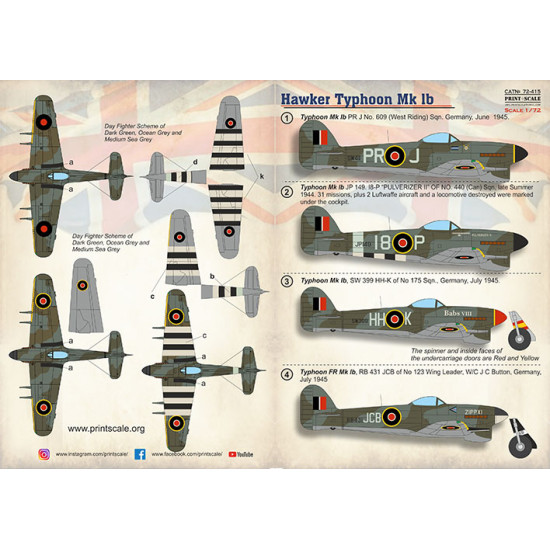 Print scale 72-415 - 1/72 Hawker Tyhoon Mk.Ib decal for aircraft