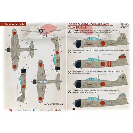 Print scale 72-427 - 1/72 A6M Zero-Sen Aces Part 2 decal for aircraft
