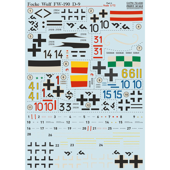 Print scale 72-430 - 1/72 FW-190 D-9 Part 2 decal for aircraft