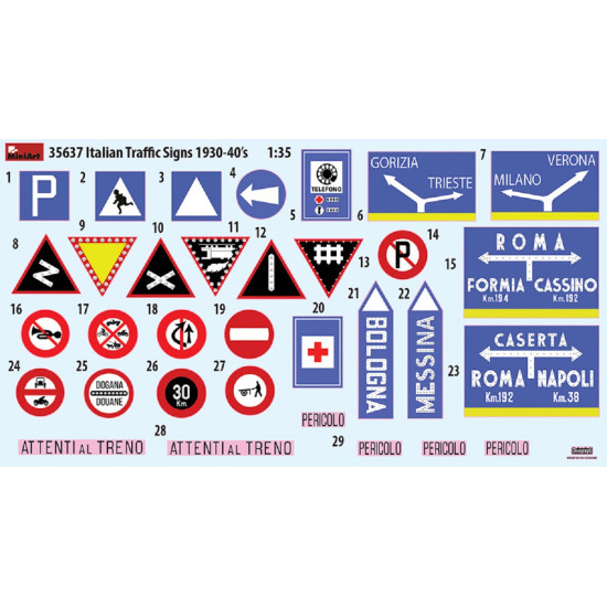 Miniart 35637 - 1/35 Italian traffic signs 1930-40s, scale model kit