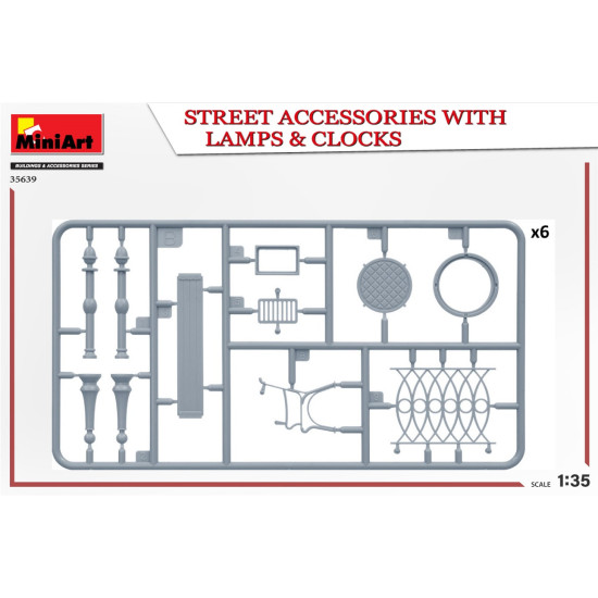 Miniart 35639 - 1/35 Outdoor accessories with lampposts and clocks, scale model