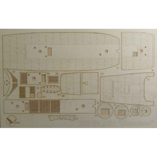 Wooden veneer decks for Orel 334/3 Battleship Poltava 1/100, Russia, 1712