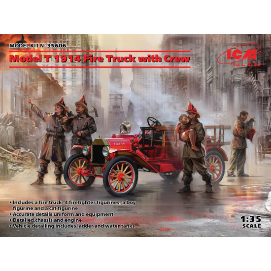 ICM 35606 - 1/35 Model T 1914 Fire Truck with Crew, scale plastic model kit