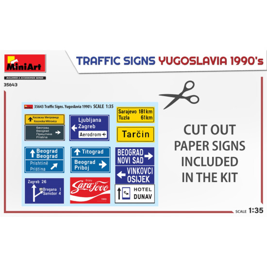 Miniart 35643 - 1/35 Road signs. Yugoslavia 1990s, scale plastic model kit