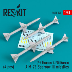 Reskit RS48-0320 1/48 AIM-7E Sparrow III missiles 4pcs F-4 Phantom II, F3H Demon