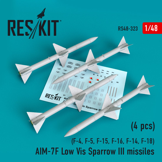 Reskit RS48-0323 - 1/48 AIM-7F Low Vis Sparrow III missiles (4pcs) for aircraft