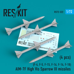 Reskit RS72-0322 1/72 AIM-7F High Vis Sparrow III missiles (4pcs) for aircraft
