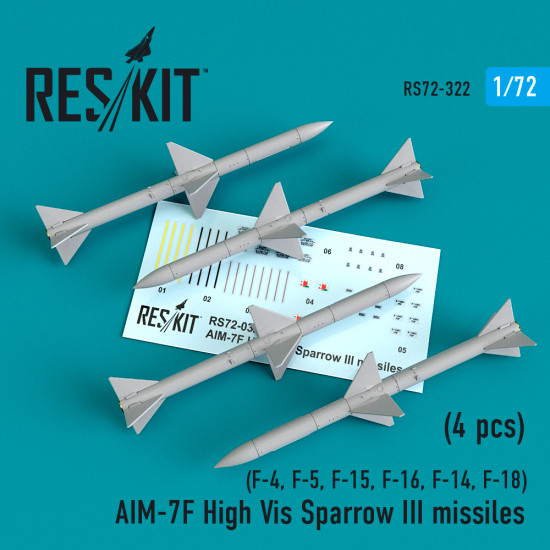 Reskit RS72-0322 1/72 AIM-7F High Vis Sparrow III missiles (4pcs) for aircraft