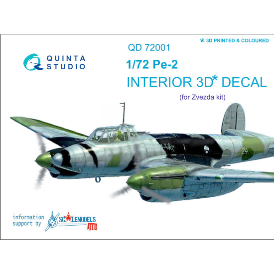 Quinta studio's QD72001 - 1/72 Pe-2 Interior 3D decal set for 7283 Zvezda kit