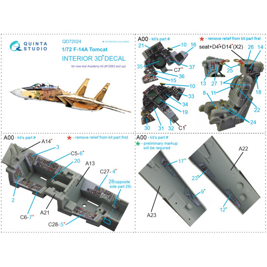 Quinta QD72024 - 1/72 3D-Printed coloured interior for F-14A Academy kit