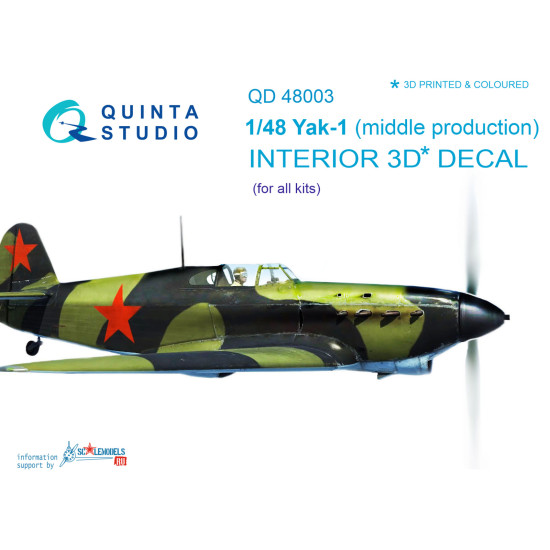 Quinta QD48003 - 1/48 3D-Printed coloured interior for Yak-1 mid.prod all kits Quinta QD48003 - 1/48 3D-Printed coloured interior for Yak-1 mid.prod all kits