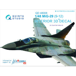 Quinta QD48008 - 1/48 3D-Printed and Coloured Interior for MiG-29 (9-12) (GWH Kit)