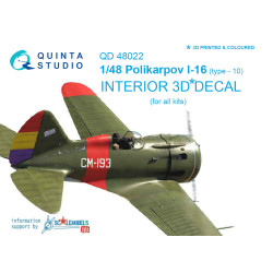 Quinta QD48022 - 1/48 3D-Printed  coloured interior for I-16 type 10