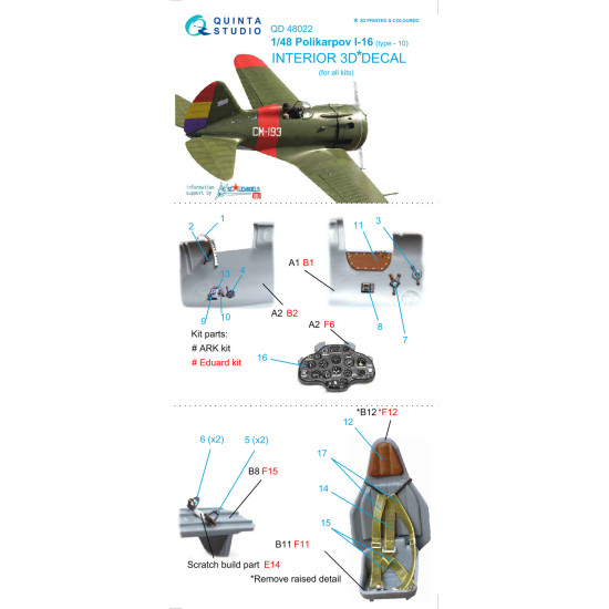 Quinta QD48022 - 1/48 3D-Printed  coloured interior for I-16 type 10