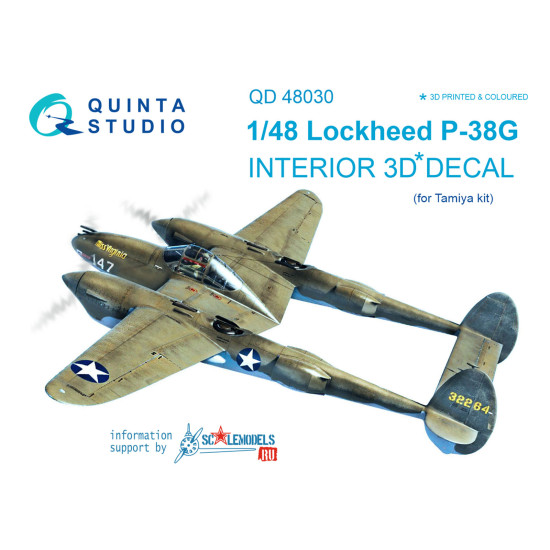 Quinta QD48030 - 1/48 3D-Printed and Coloured Interior for P-38G Tamiya Kit Quinta QD48030 - 1/48 3D-Printed and Coloured Interior for P-38G Tamiya Kit