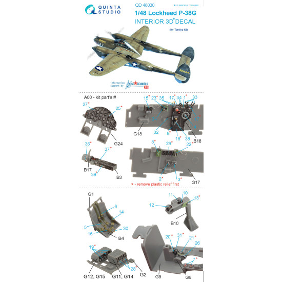 Quinta QD48030 - 1/48 3D-Printed and Coloured Interior for P-38G Tamiya Kit Quinta QD48030 - 1/48 3D-Printed and Coloured Interior for P-38G Tamiya Kit