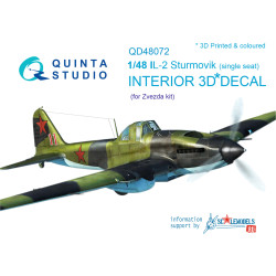 Quinta QD48072 - 1/48 3D Printed & Coloured Interior for Il-2 Single Seat (Zvezda)