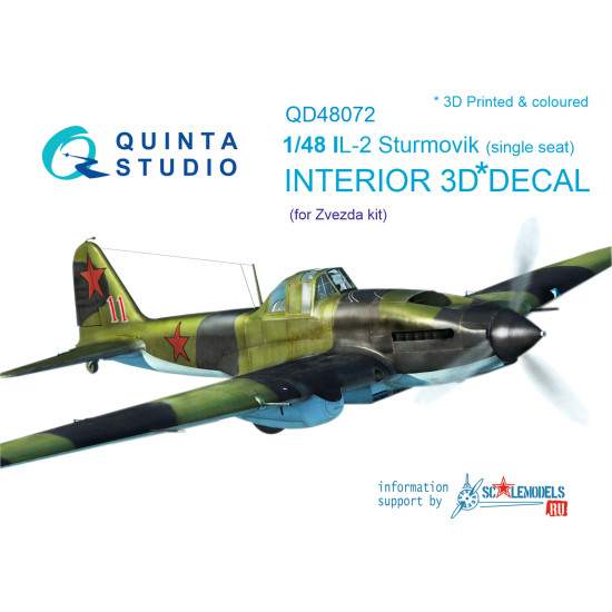 Quinta QD48072 - 1/48 3D Printed & Coloured Interior for Il-2 Single Seat (Zvezda)