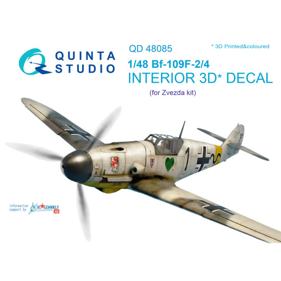 Quinta QD48085 - 1/48 3D-Printed coloured interior for Bf 109F-2/F-4 Zvezda