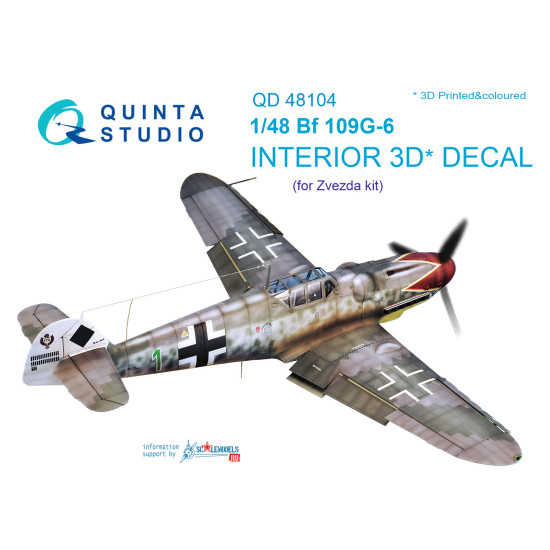Quinta QD48104 - 1/48 3D-Printed & Coloured Interior for Bf 109G-6 (Zvezda Kit)