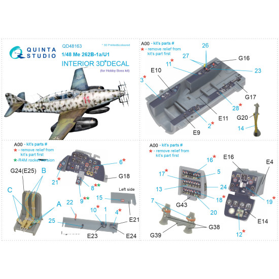Quinta QD48163 - 1/48 3D-Printed coloured interior for Me 262B-1a HobbyBoss