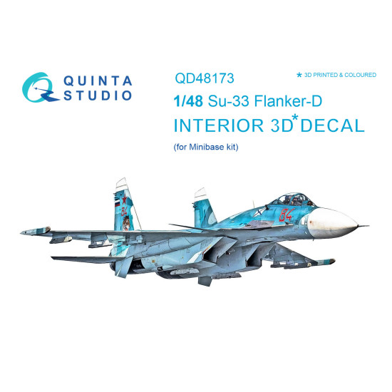 Quinta QD48173 - 1/48 3D-Printed & coloured interior for Su-33 (Minibase kit) Quinta QD48173 - 1/48 3D-Printed & coloured interior for Su-33 (Minibase kit)