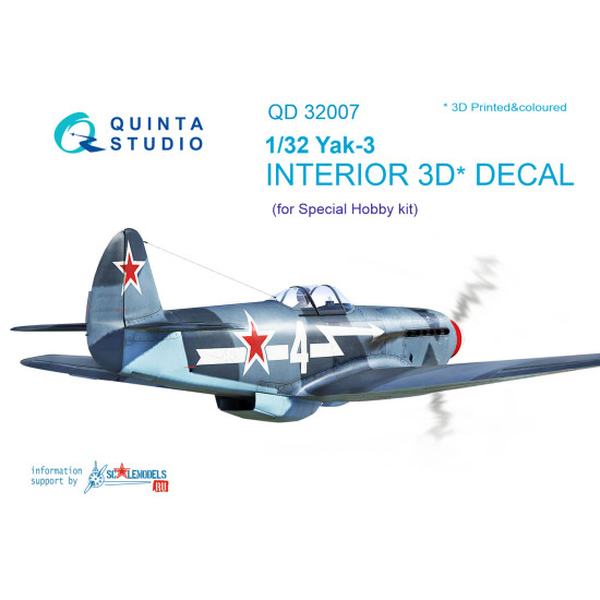 Quinta QD32007 - 1/32 3D-Printed & Coloured Interior for Yak-3 (Special Hobby)