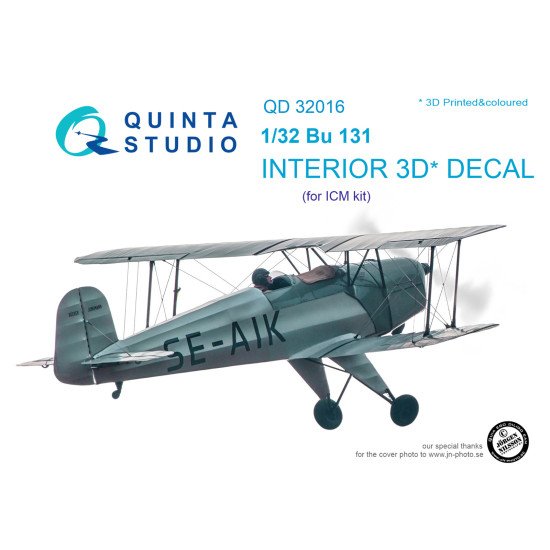 Quinta QD32016 - 1/32 3D-Printed & Coloured Interior for Bu 131 (ICM Kit)