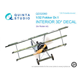 Quinta QD32060 - 1/32 3D-Printed coloured Interior for Fokker Dr.1 Roden kit