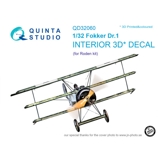 Quinta QD32060 - 1/32 3D-Printed coloured Interior for Fokker Dr.1 Roden kit