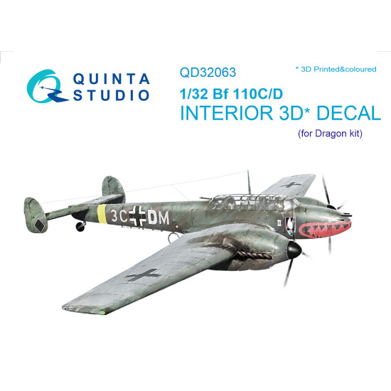 Quinta QD32063 - 1/32 3D-Printed coloured Interior for Bf 110C/D for Dragon kit