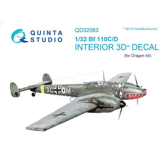 Quinta QD32063 - 1/32 3D-Printed coloured Interior for Bf 110C/D for Dragon kit Quinta QD32063 - 1/32 3D-Printed coloured Interior for Bf 110C/D for Dragon kit