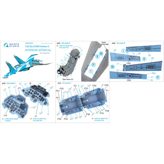 Quinta QD32072 - 1/32 3D-Printed Interior for Su-27UB (Trumpeter kit)