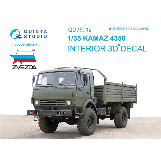 Quinta QD35012 - 1/35 3D Printed Coloured Interior for KAMAZ 4350 Mustang Family (Zvezda kit)