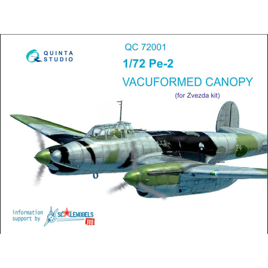 Quinta QC72001 - 1/72 vacuformed clear canopy for Pe-2 (7283 Zvezda kit)