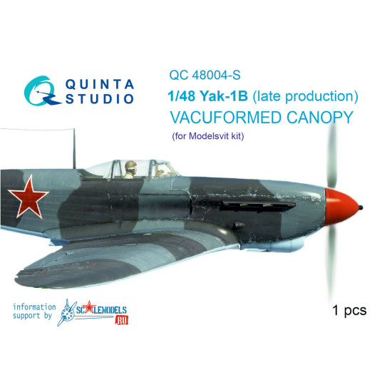 Quinta studio's QC48004-S - 1/48 Vacuum clear canopy, 1 pcs for Yak-1B (late) (Modelsvit)