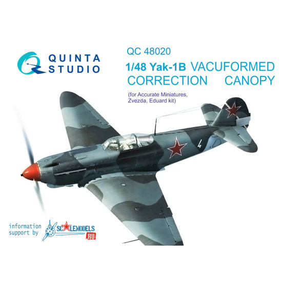 Quinta studio's QC48020 - 1/48 Vacuformed clear canopy for Yak-1B (Zvezda kits)