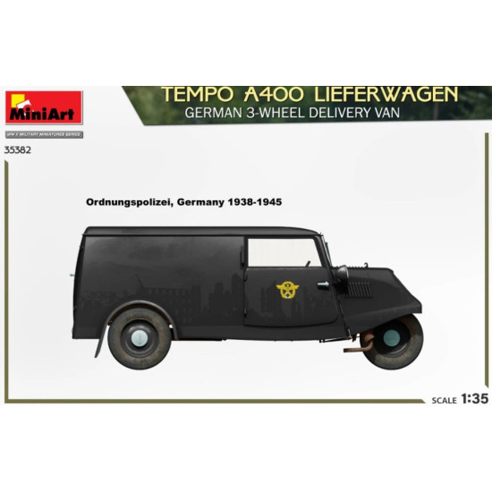Us Stock Miniart 35382 - 1/35 Tempo A400 Lieferwagen. German 3-wheel Delivery Van Us Stock Miniart 35382 - 1/35 Tempo A400 Lieferwagen. German 3-wheel Delivery Van